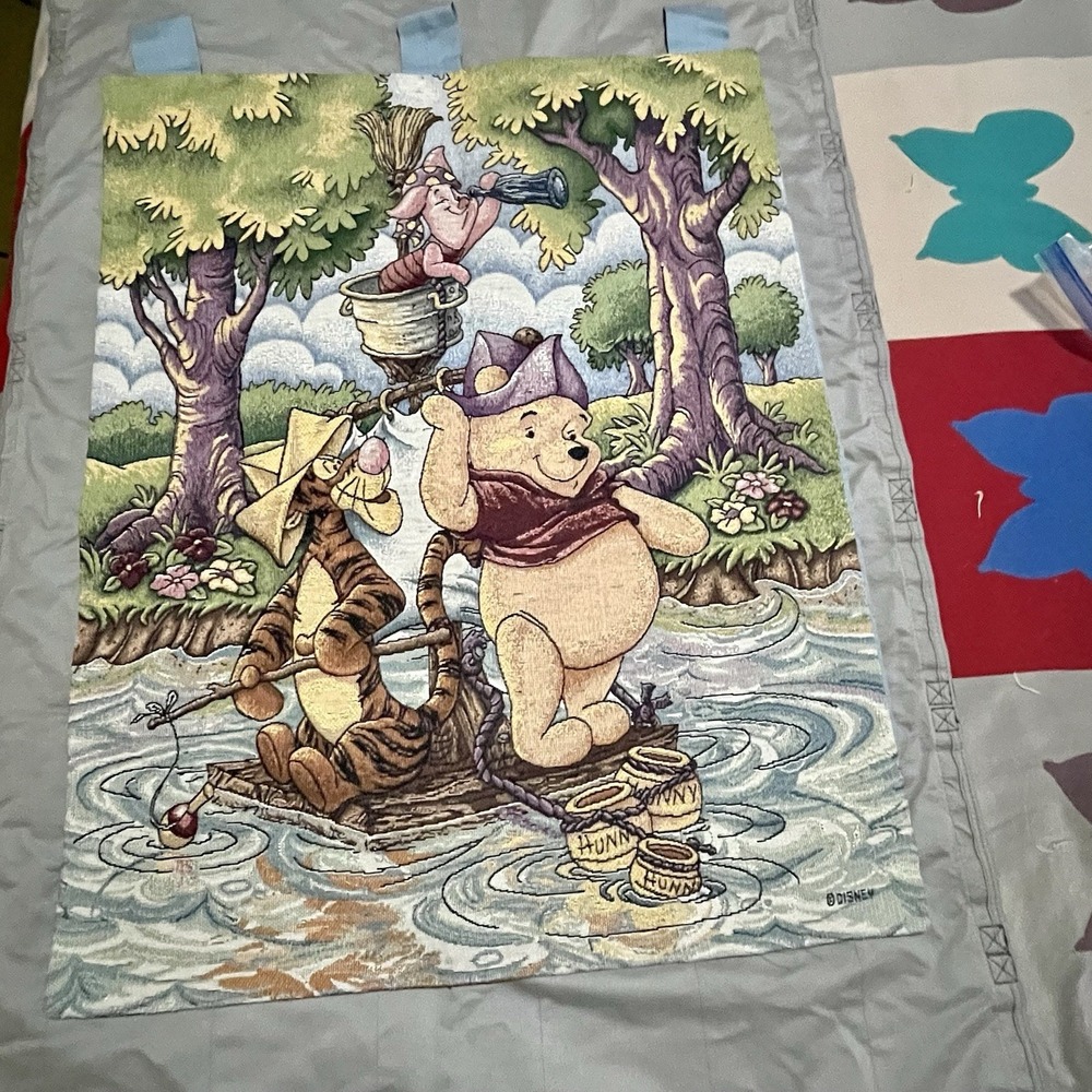VTG Disney Winnie Pooh Setting Sail SailBoat Tapestry Wall Hanging 36"x26" - Picture 2 of 7